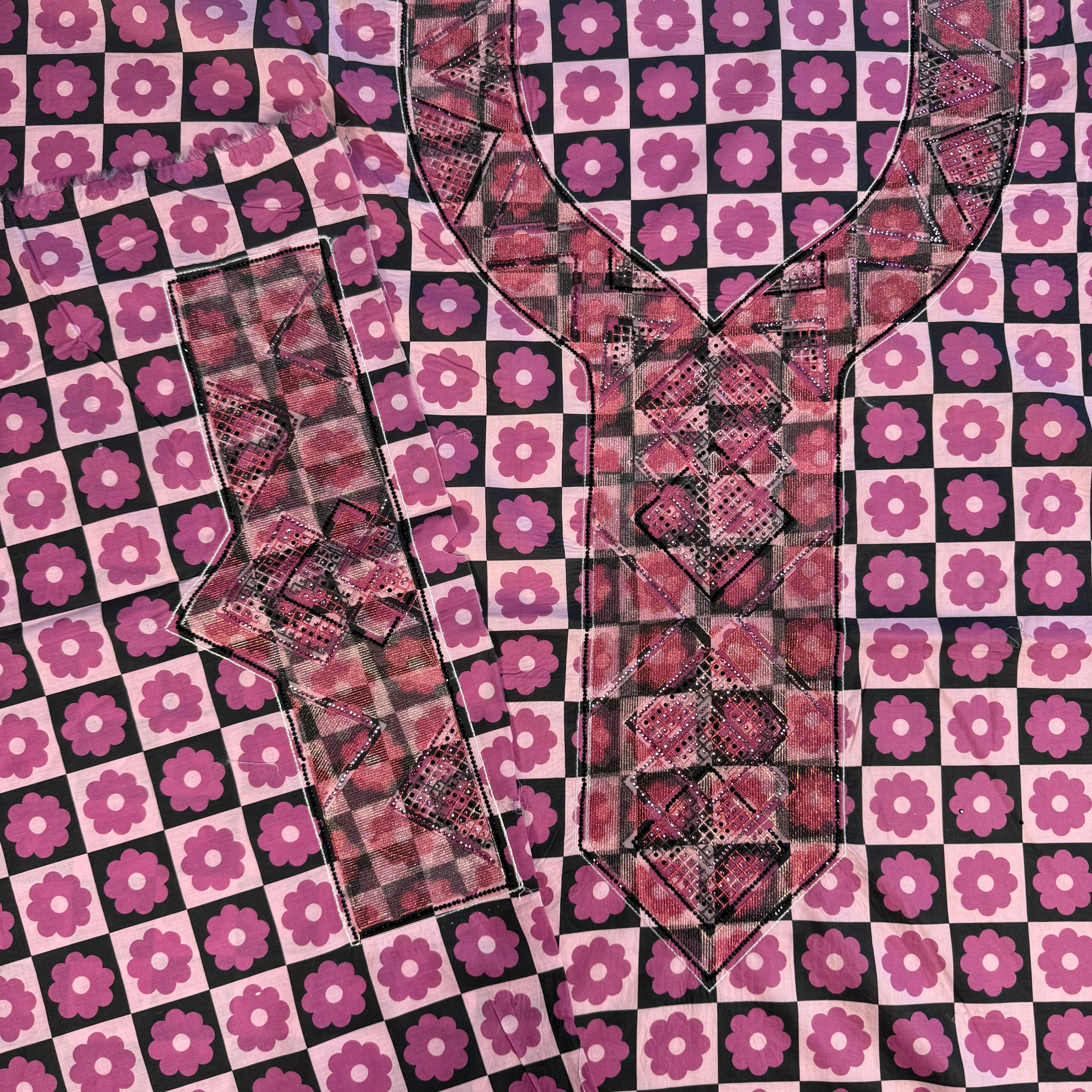Laser-cut abaya with stone embellishments and print