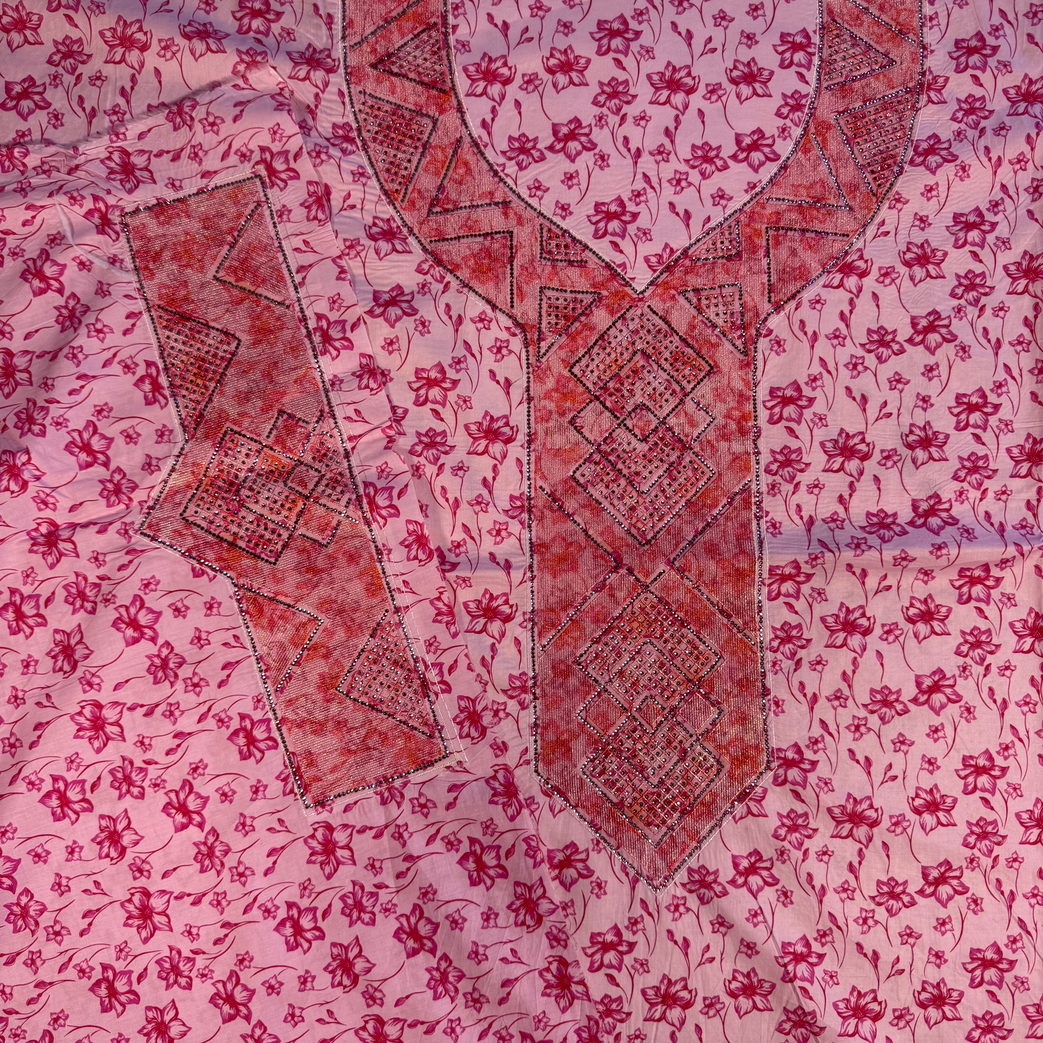 Laser-cut abaya with stone embellishments and print