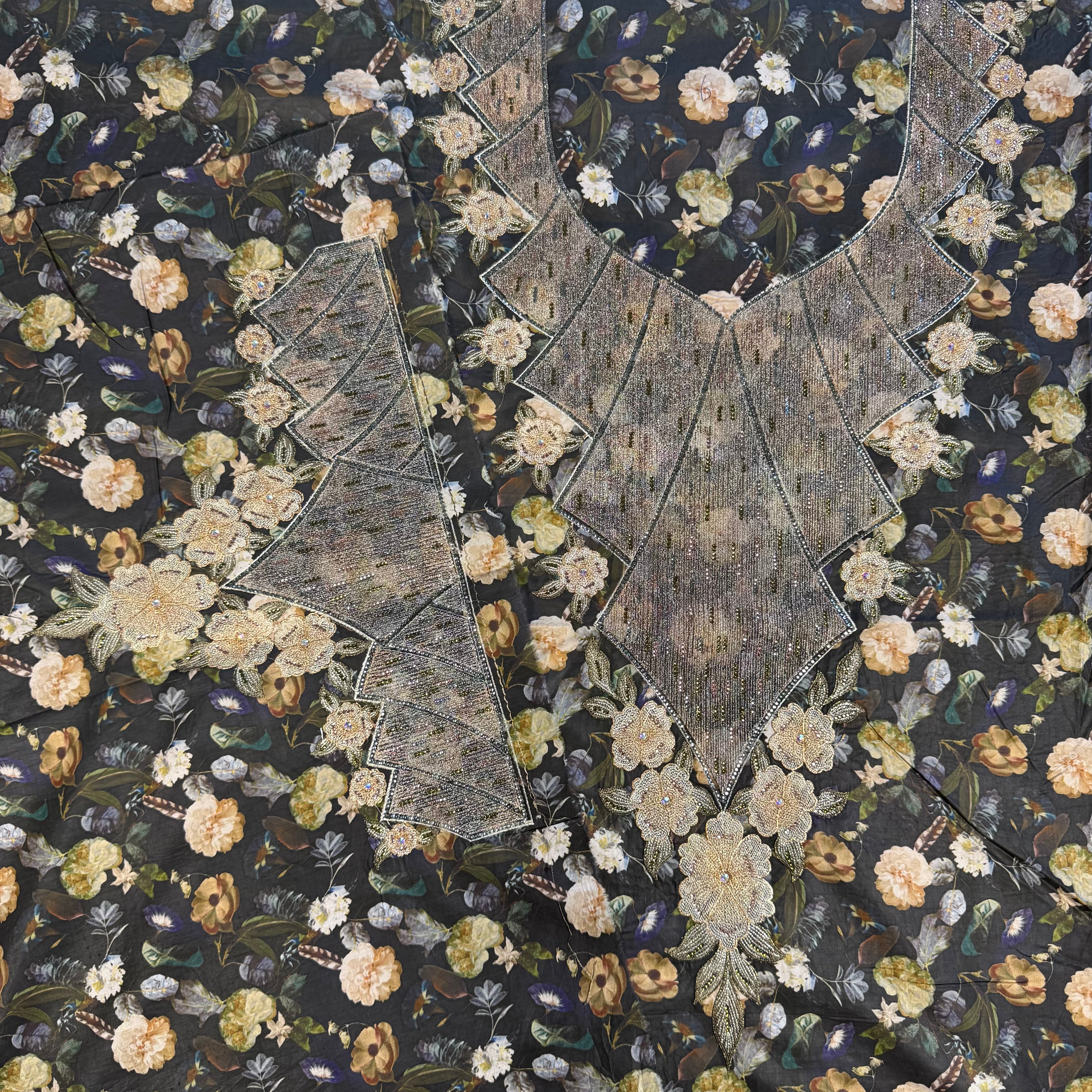 Laser-cut abaya with stone embellishments and print