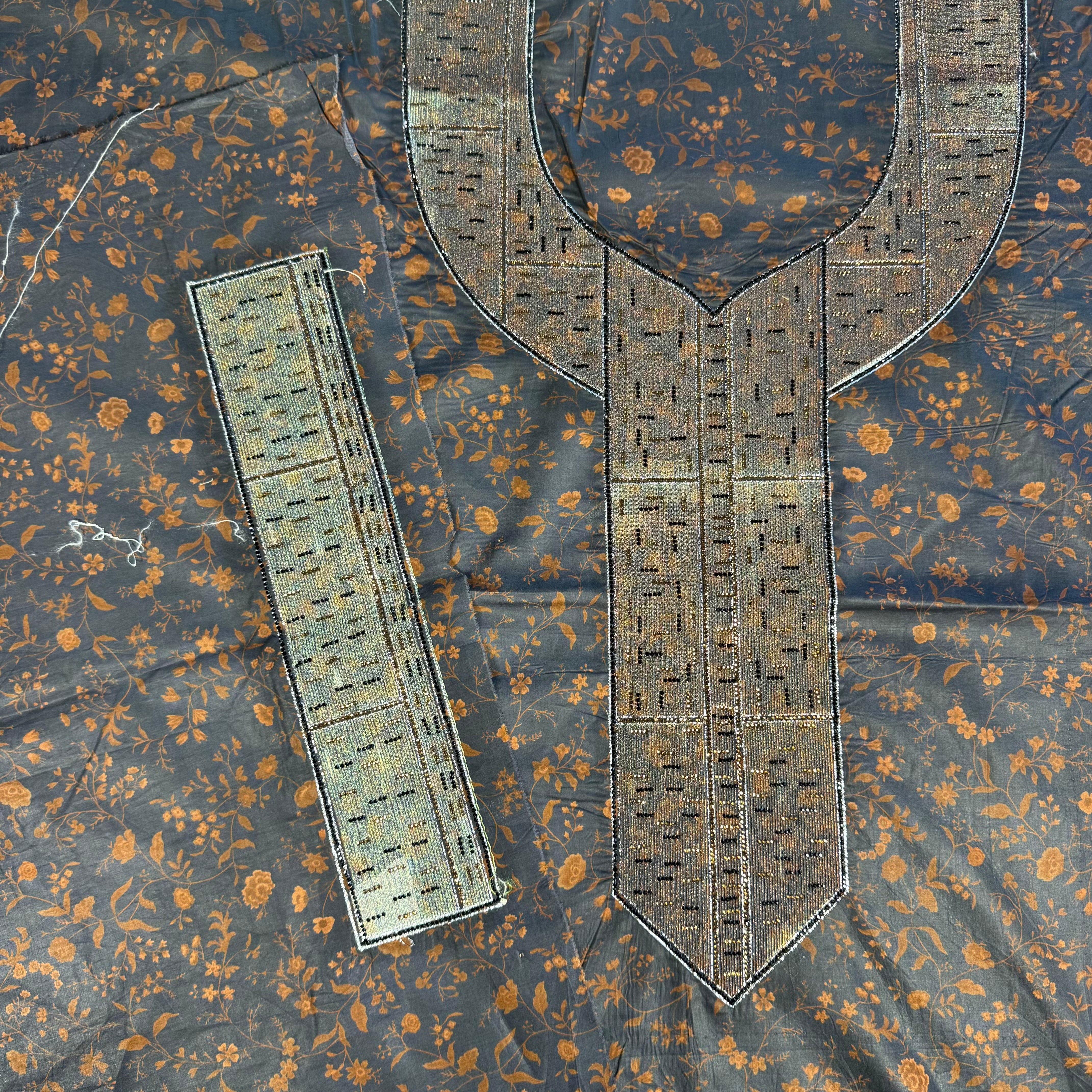 Laser-cut abaya with bead embellishments