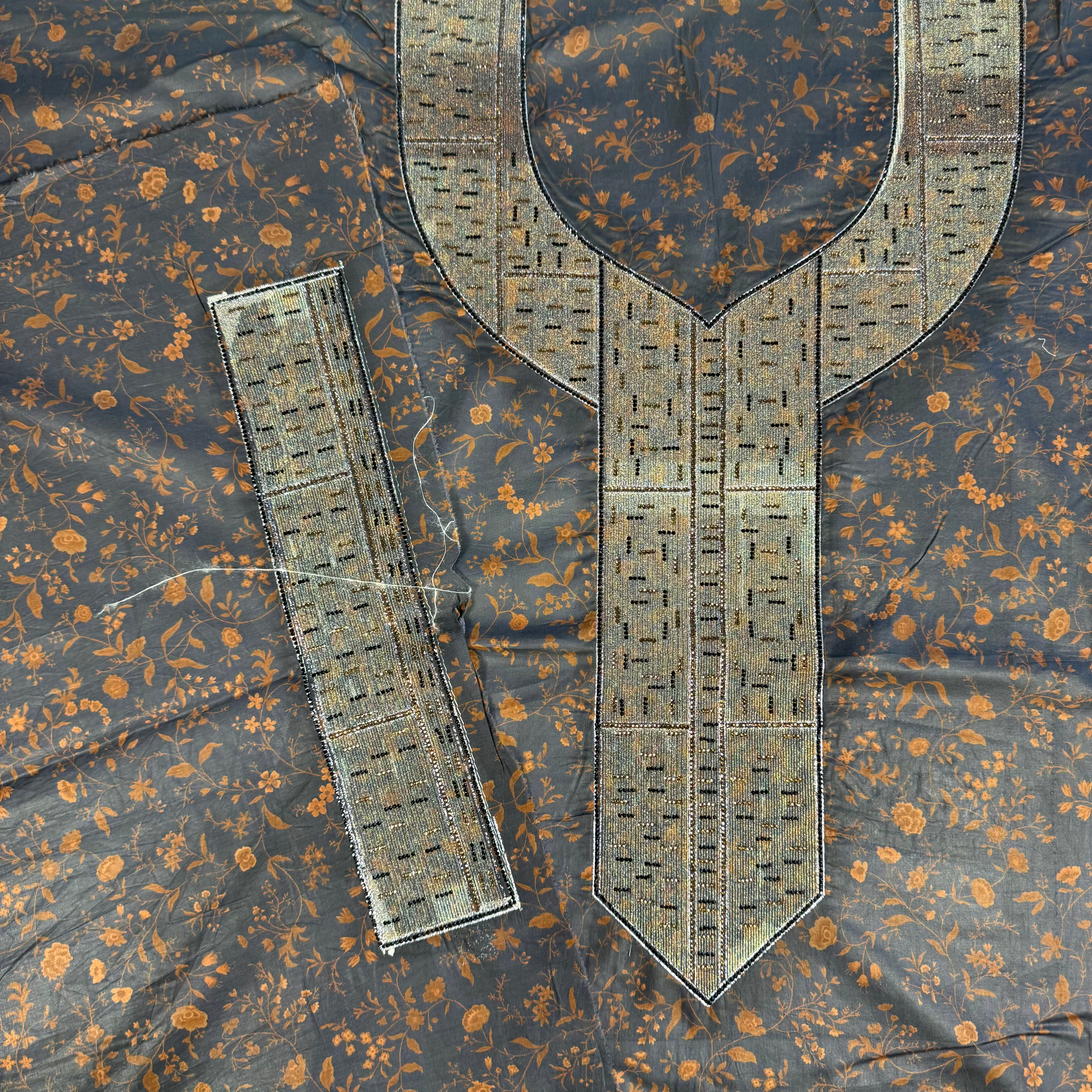 Laser cut abaya with gemstone embellishments and print